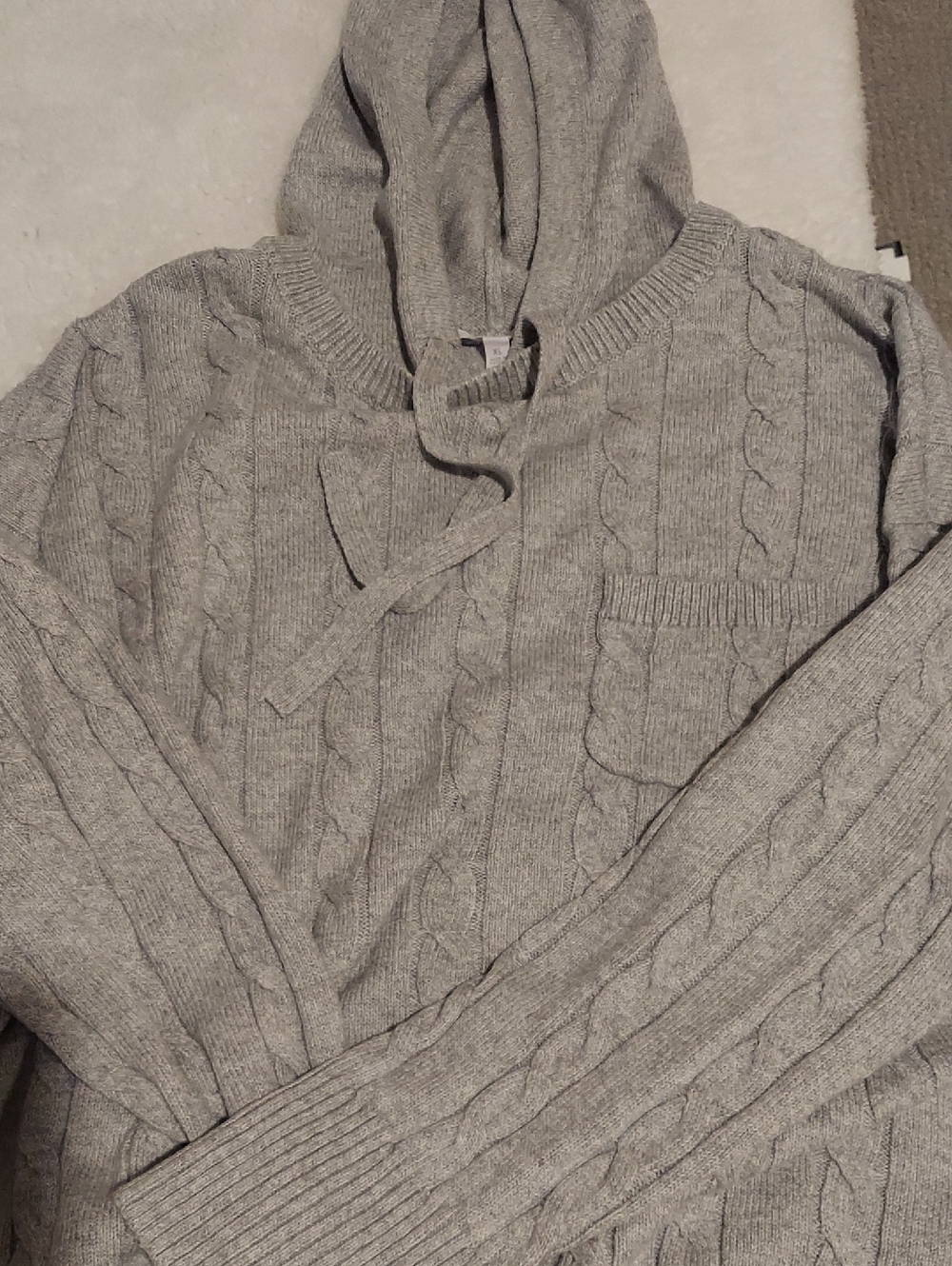 Talbots Womens Gray Cable-Knit Crewneck Hoodie